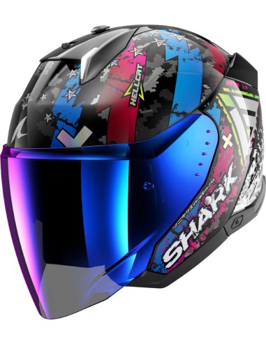 Casco Shark Skwal I3 Jet Hellcat | Negro-cromo-azul