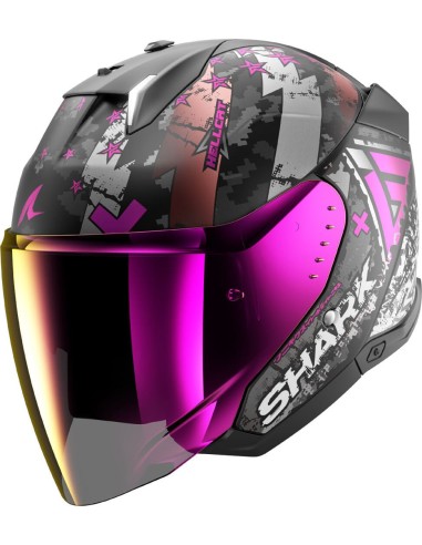 Casco Shark Skwal I3 Jet Hellcat Mat Mujer | Negro-cromo-púrpura