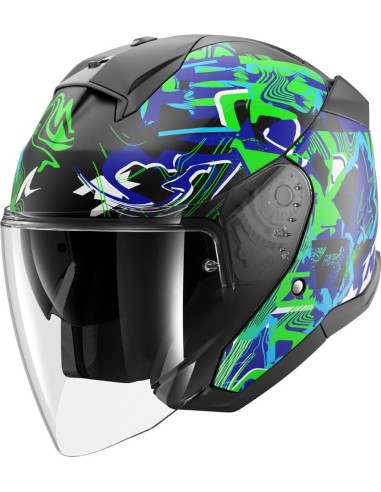 Casco Shark Skwal Jet Pranz Mat | Negro-verde-azul