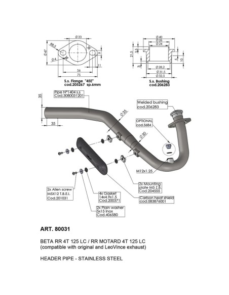Colectores Beta RR 4T 125 LC / RR Motard 4T 125 LC (2021 - 2023) | 80031