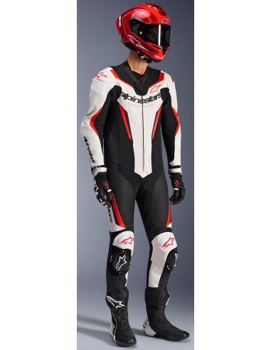 Mono Alpinestars 1PC GP Force V2 | Blanco-negro-rojo fluor