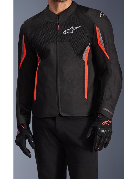 Chaqueta Alpinestars AST V3 Air | Negro-gris oscuro-rojo fluor