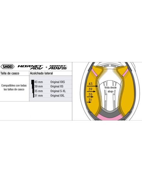Recambio Shoei Acolchado Lateral Tipo H para Hornet ADV 06 / Hornet ADV