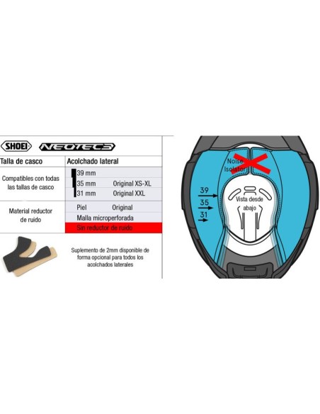 Recambio Shoei Acolchado Lateral Tipo QM para Neotec 3