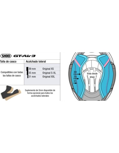 Recambio Shoei Acolchado Lateral Tipo R para GT-Air 3 Smart / GT-Air 3
