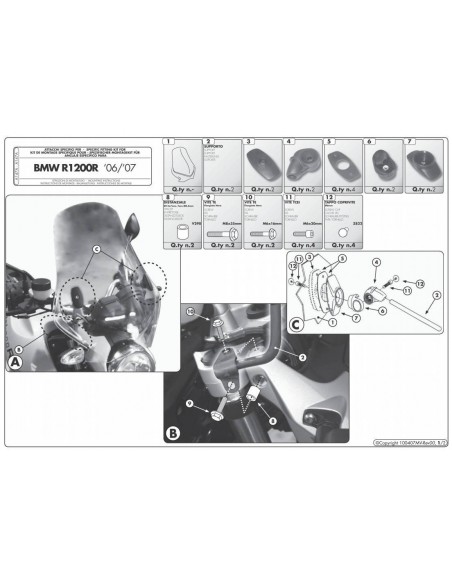 Kit Anclajes Cúpula Givi A147A BMW R 1200 R (06-10)