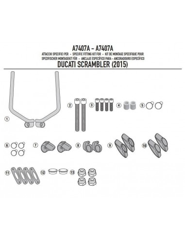 Kit Anclajes Cúpula Givi A7407A Ducati Scrambler 800 / 400 (15-17)