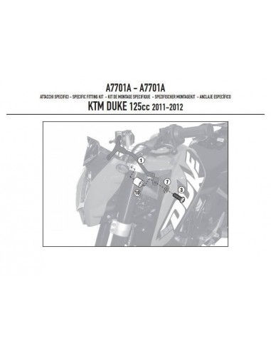 Kit Anclajes Givi A7701A KTM Duke 125 / 200 / 390 (11-16) Kit Anclajes Givi A7701A KTM Duke 125 / 200 / 390 (11-16)