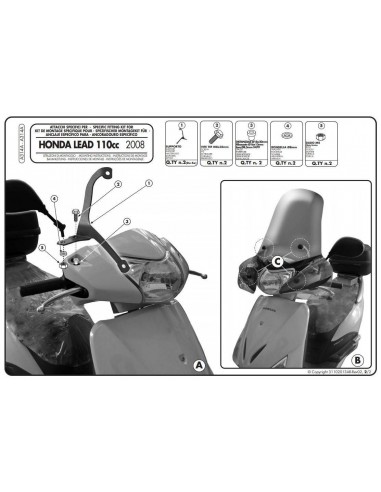 Kit Anclajes Pantalla Givi A314A Honda Lead 110 (08-14)