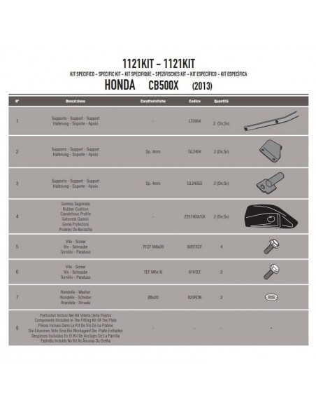 Kit Anclajes Porta Maleta Lateral Givi 1121KIT Honda CB 500 X (13-18)