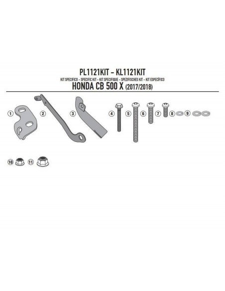 Kit de montagem de malas laterais Givi PL1121KIT para Honda CB 500 X (17-)