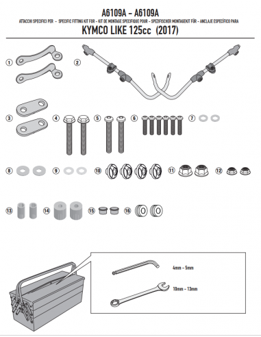 Kit de montagem Givi A6109A para Kymco Like 125...