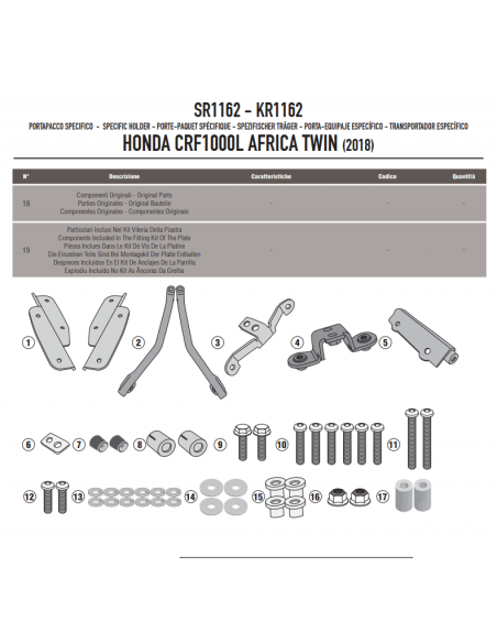 Soporte Trasero Givi SR1162 CRF 1000 L Africa Twin (18-)