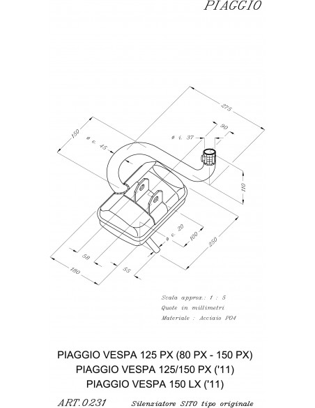 Escapamento Leovince Sito para Vespa PX 125/150