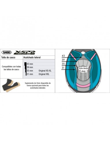 Peça de substituição da almofada lateral Shoei...