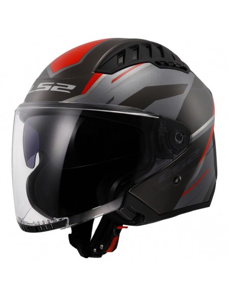 Casco LS2 OF600 Copter II Diston | Gris y rojo