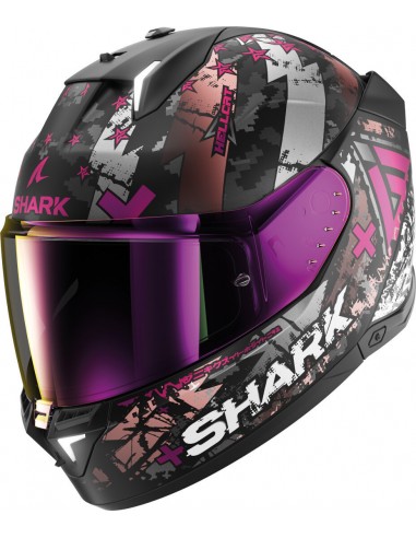 Casco Shark Skwal i3 Hellcat Mate Mujer | Negro-cromado-púrpura